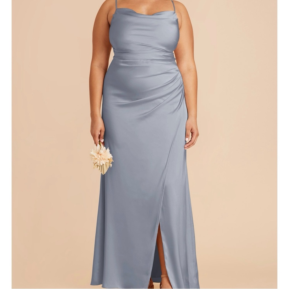Birdy Grey Matte Satin Dusty Blue Bridesmaid Dress - Picture 4 of 6